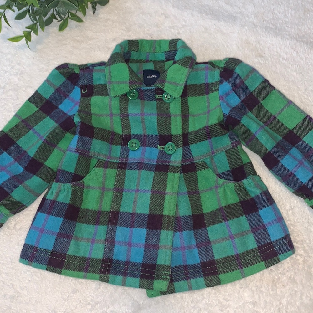 Baby GAP Green & Blue Plaid Peacoat Coat EUC 18-24M